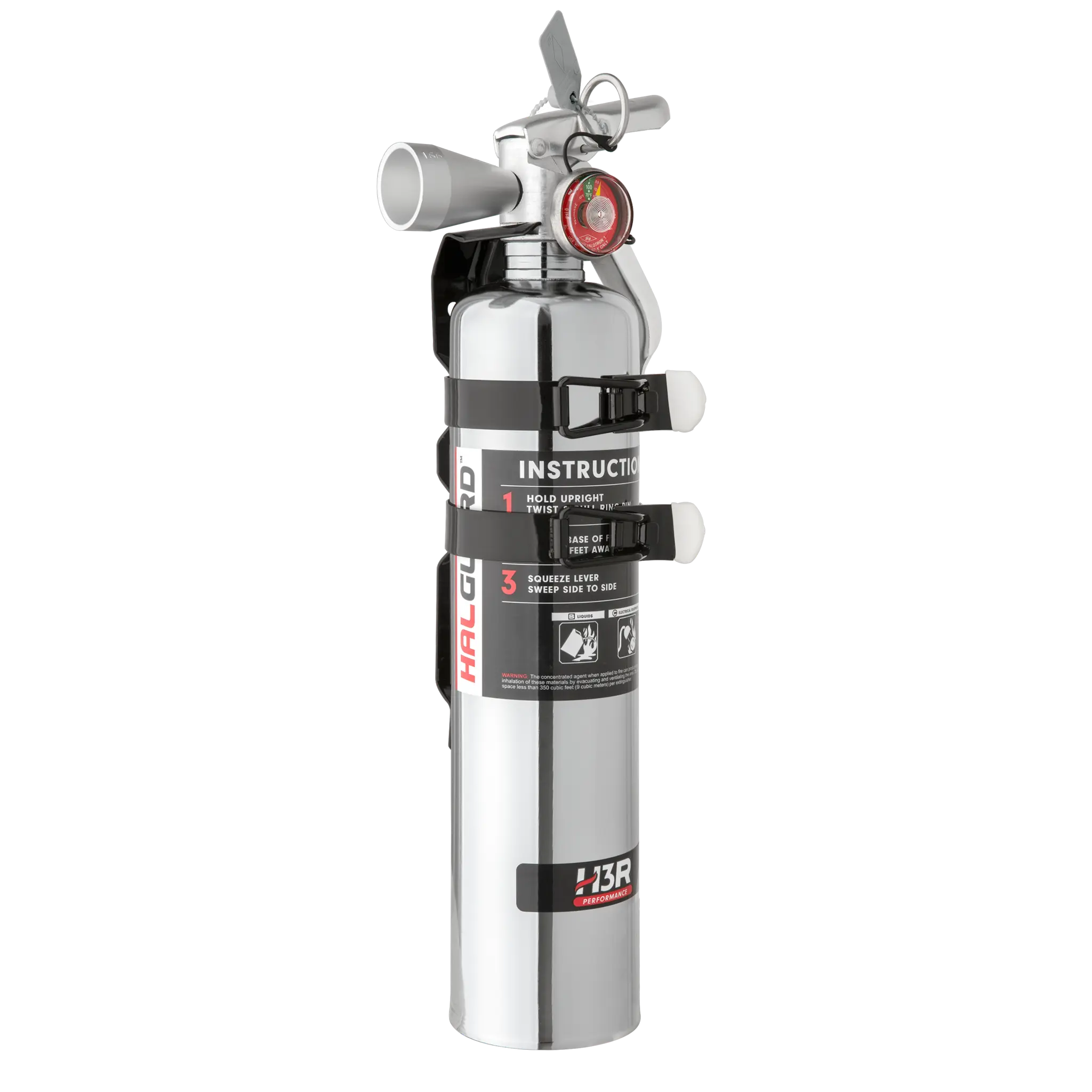HalGuard Clean Agent Car Fire Extinguisher - 2.5 lb. - Chrome finish with Bracket