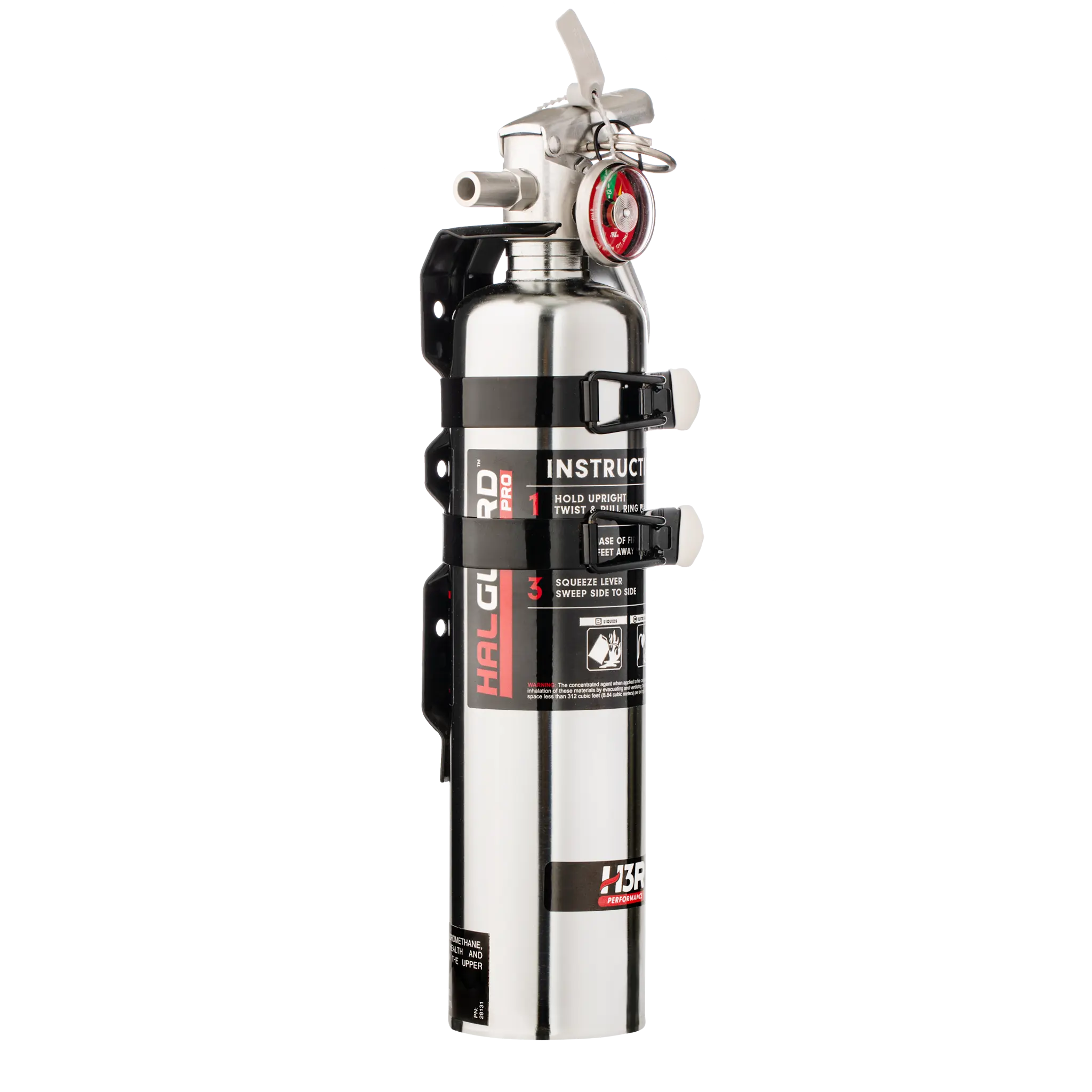 HalGuard PRO Halon Clean Agent Car Fire Extinguisher - 2.5 lb. - Chrome finish with bracket