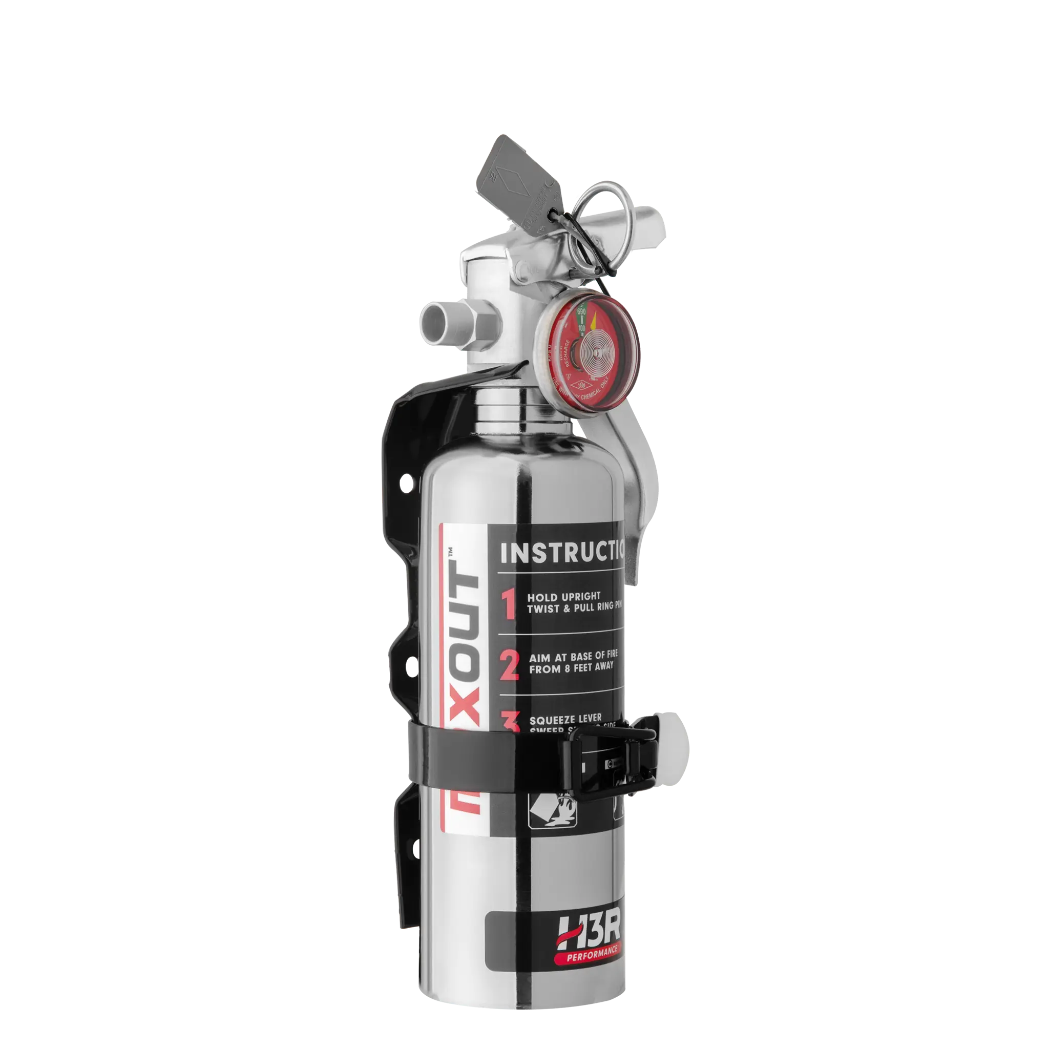 MaxOut Dry Chemical Car Fire Extinguisher - 1.0 lb. - Chrome finish with Bracket