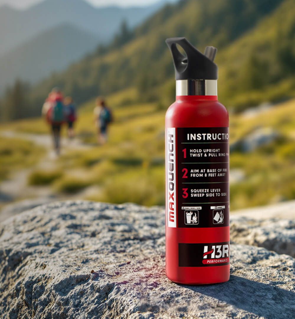 MaxQuench Water Bottle on a mountain hike