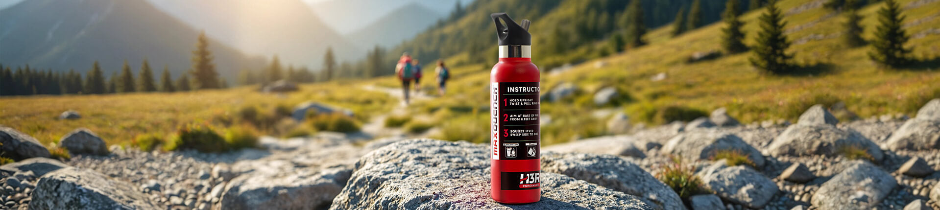 MaxQuench Water Bottle on a mountain hike