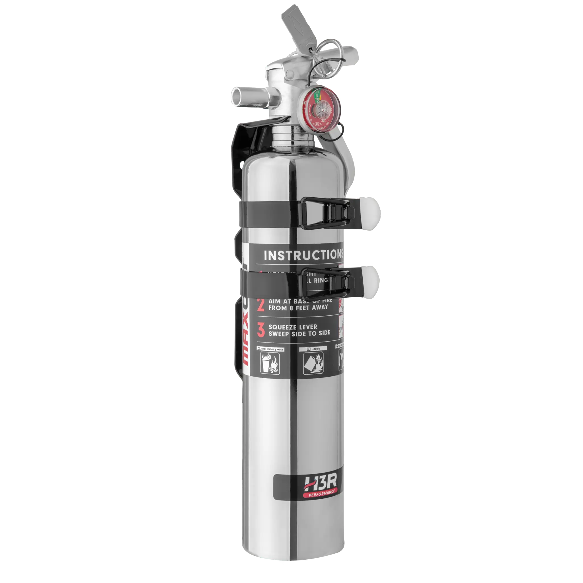 MaxOut Dry Chemical Car Fire Extinguisher - 2.5 lb. - Chrome finish with Bracket