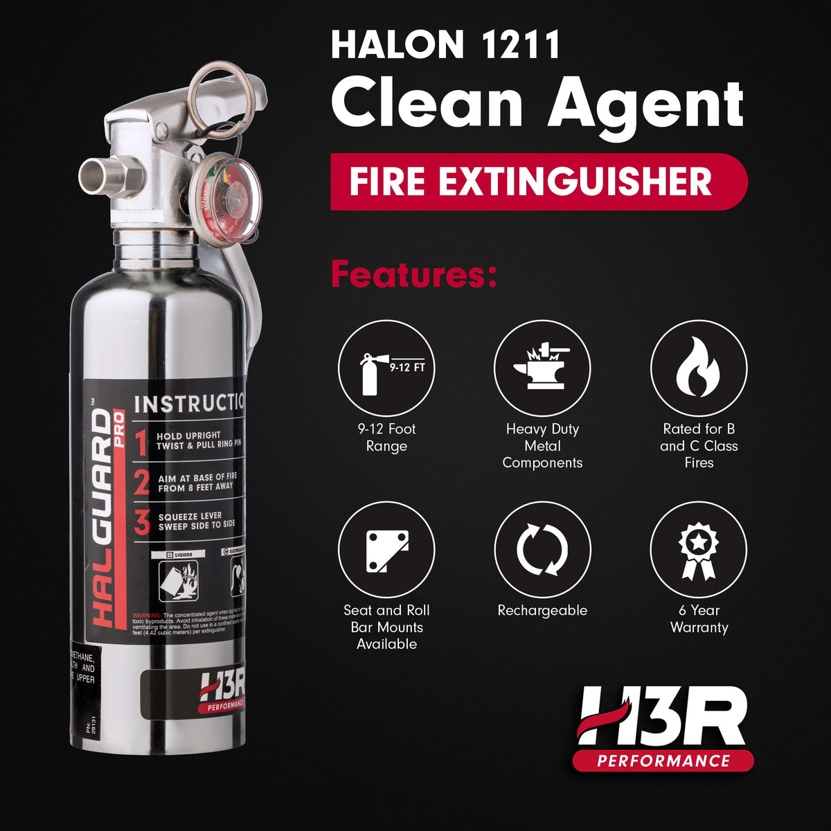 Halguard Image HalGuard PRO Halon Clean Agent Car Fire Extinguisher - 1.25 lb.