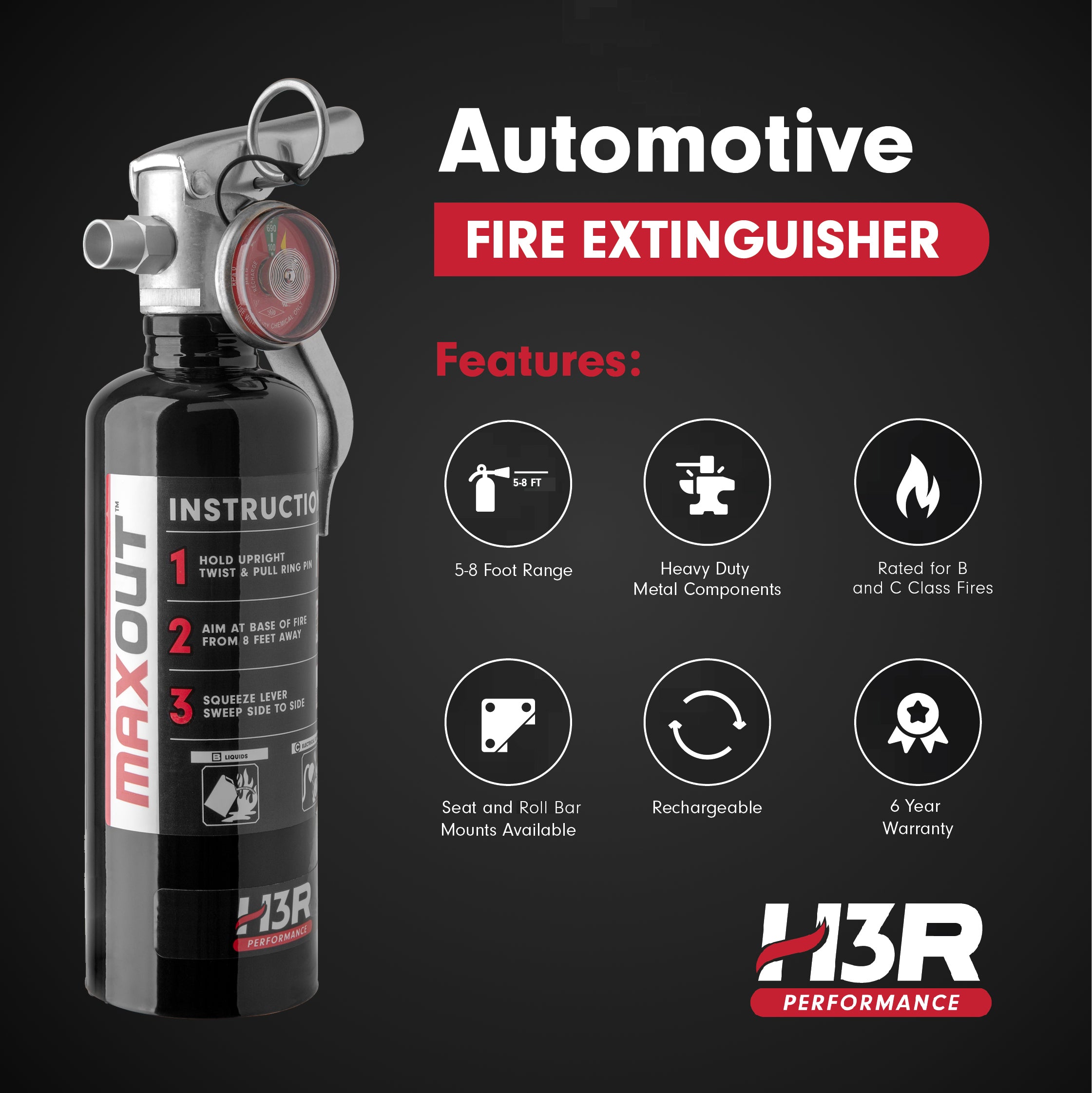 MaxOut Dry Chemical Car Fire Extinguisher - 1.0 lb.