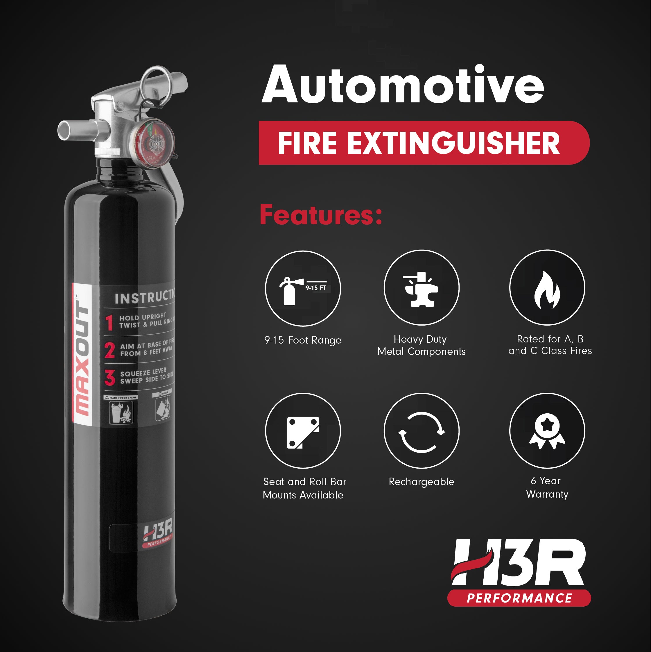 MaxOut Dry Chemical Car Fire Extinguisher - 2.5 lb.